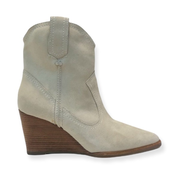 Aquatalia Shoes - Aquatalia White Suede Western Cowboy Bohemian Booties Point Toe Wedge Heel 9.5